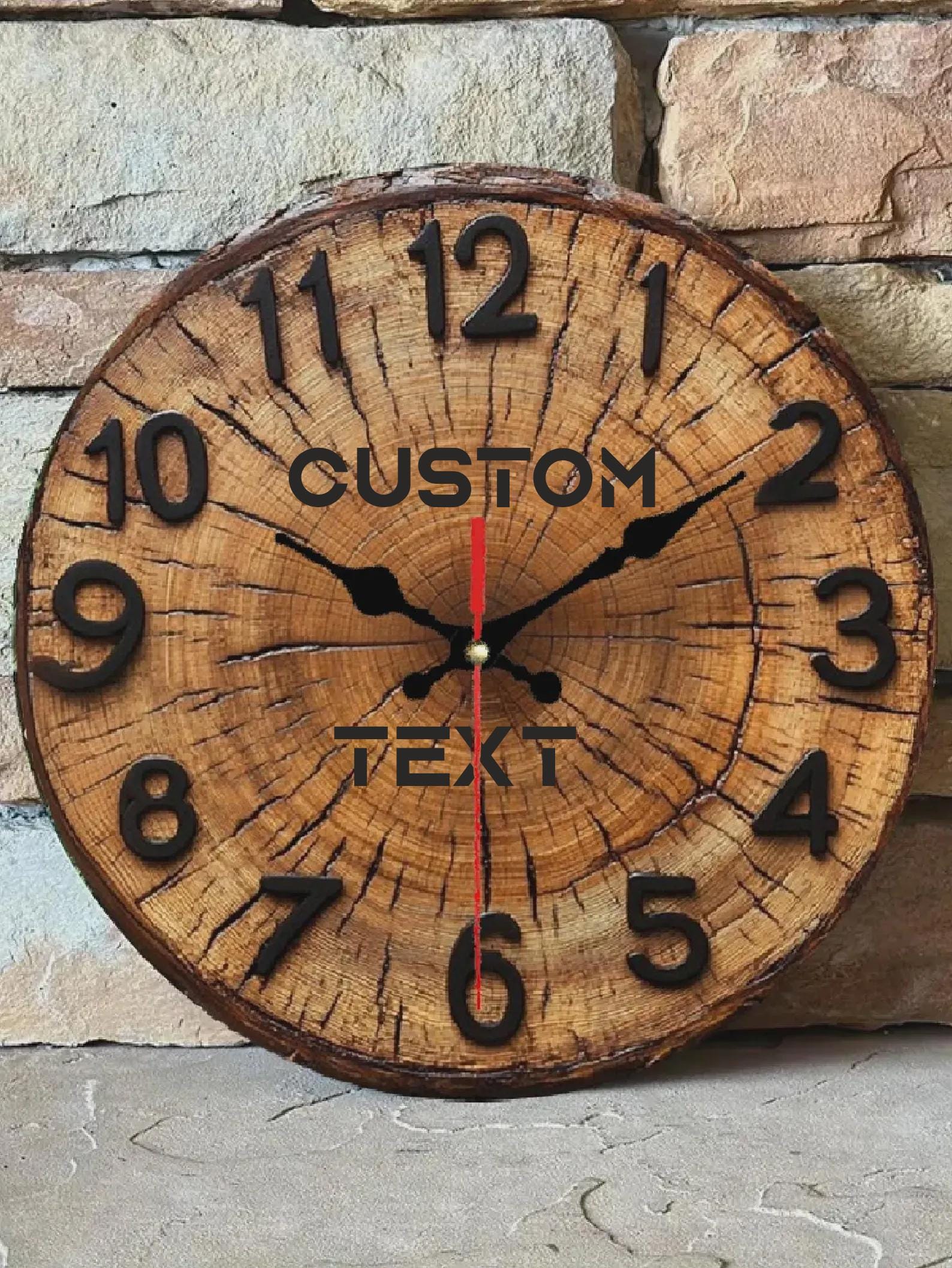 Tree Ring Wall Clock – Custom Text or Logo