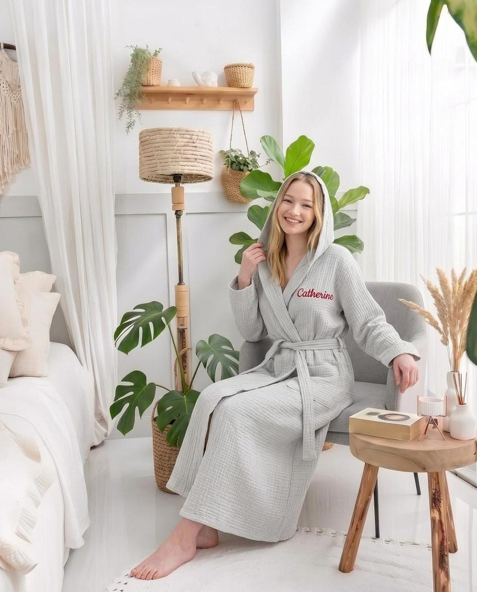 Bridal Getting Ready Robe – Hooded Organic Muslin Robe
