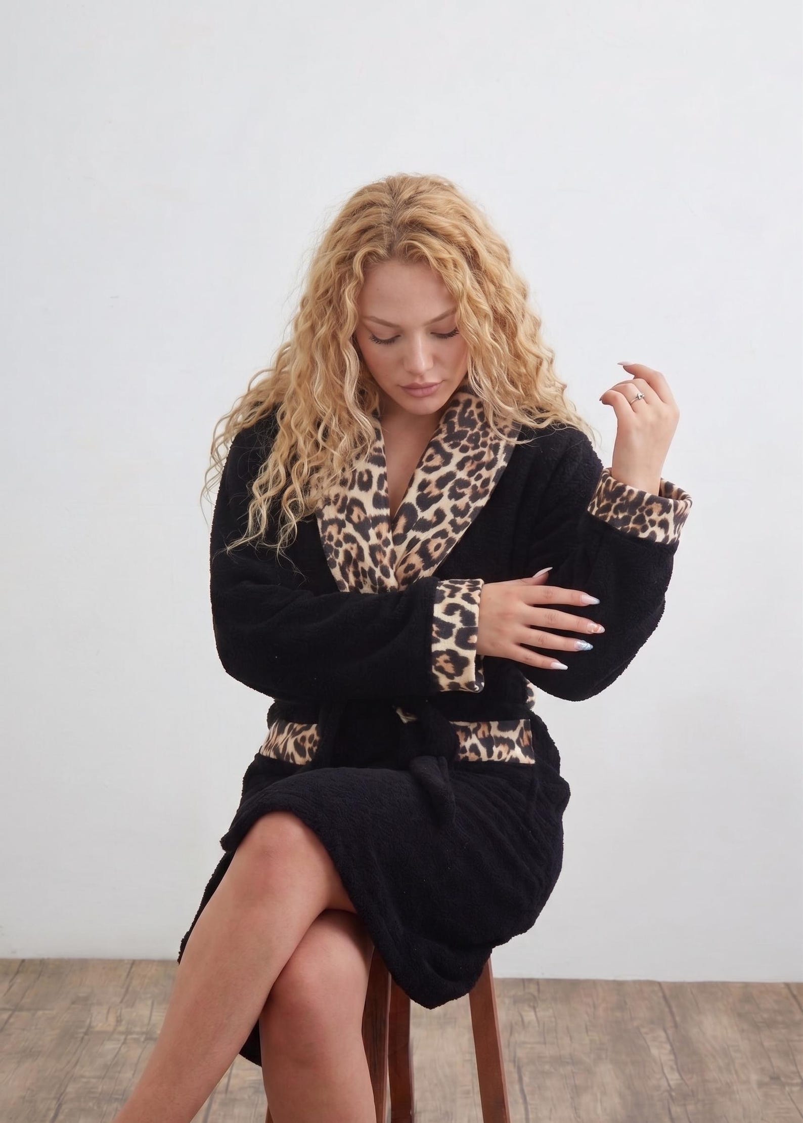 Black Leopard Bathrobe – Personalized Jacquard Cotton Robe