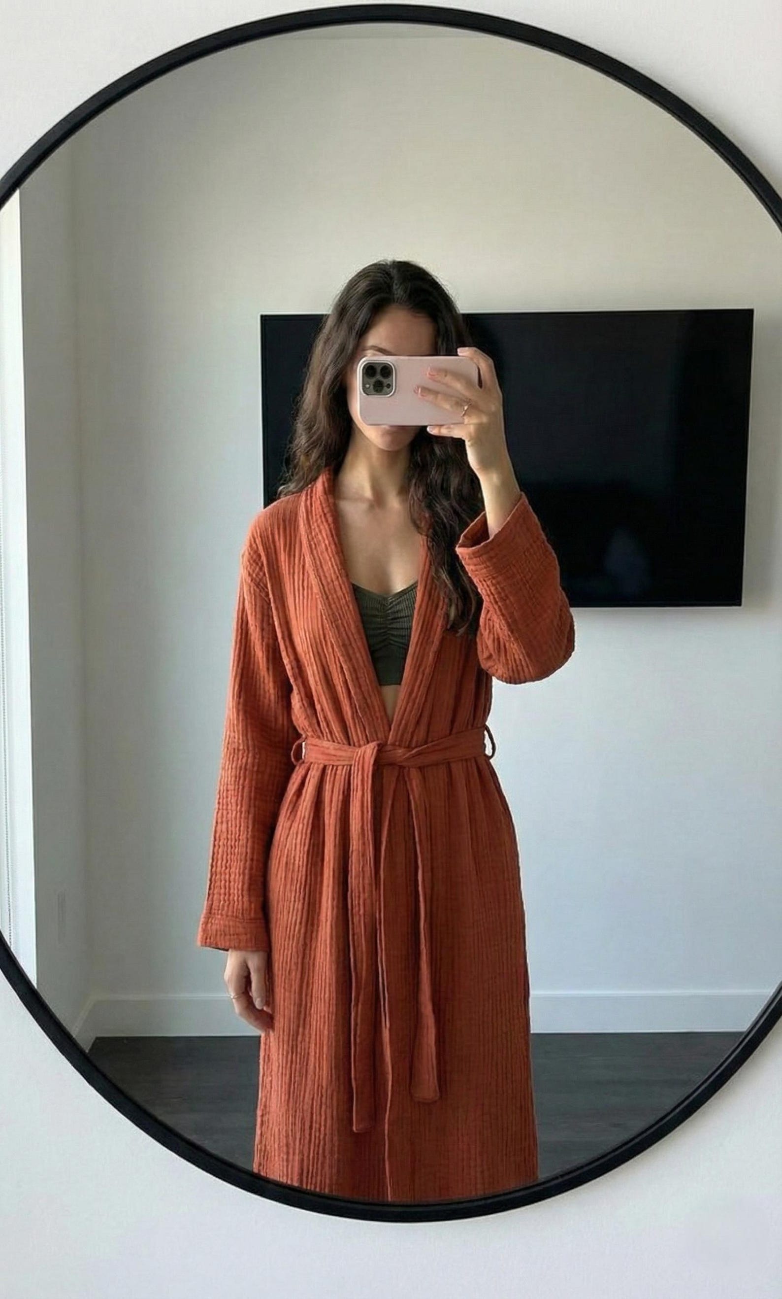 Muslin Bathrobe – 4-Layer Hooded Cotton Robe, Terracotta