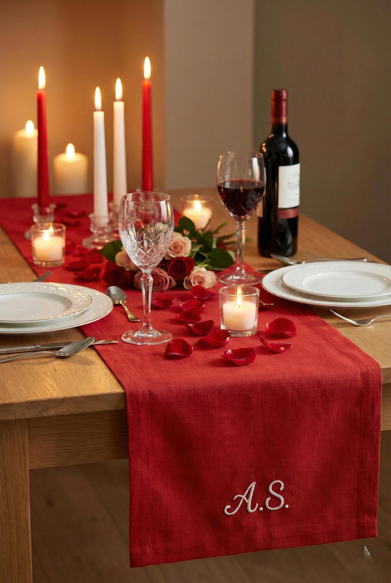 Christmas Table Runner – Personalized Embroidered Linen Runner